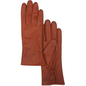 Women's Cognac Lambskin Leather Gloves Warm Cashmere Lined Wrist Elasticity